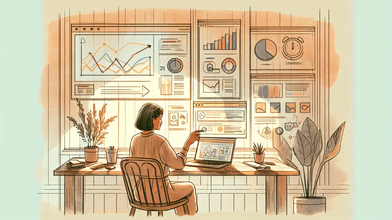 アナリティクス画面を見ながら現状のPV数を分析しPV数 増やす 方法を考えるワークスペース