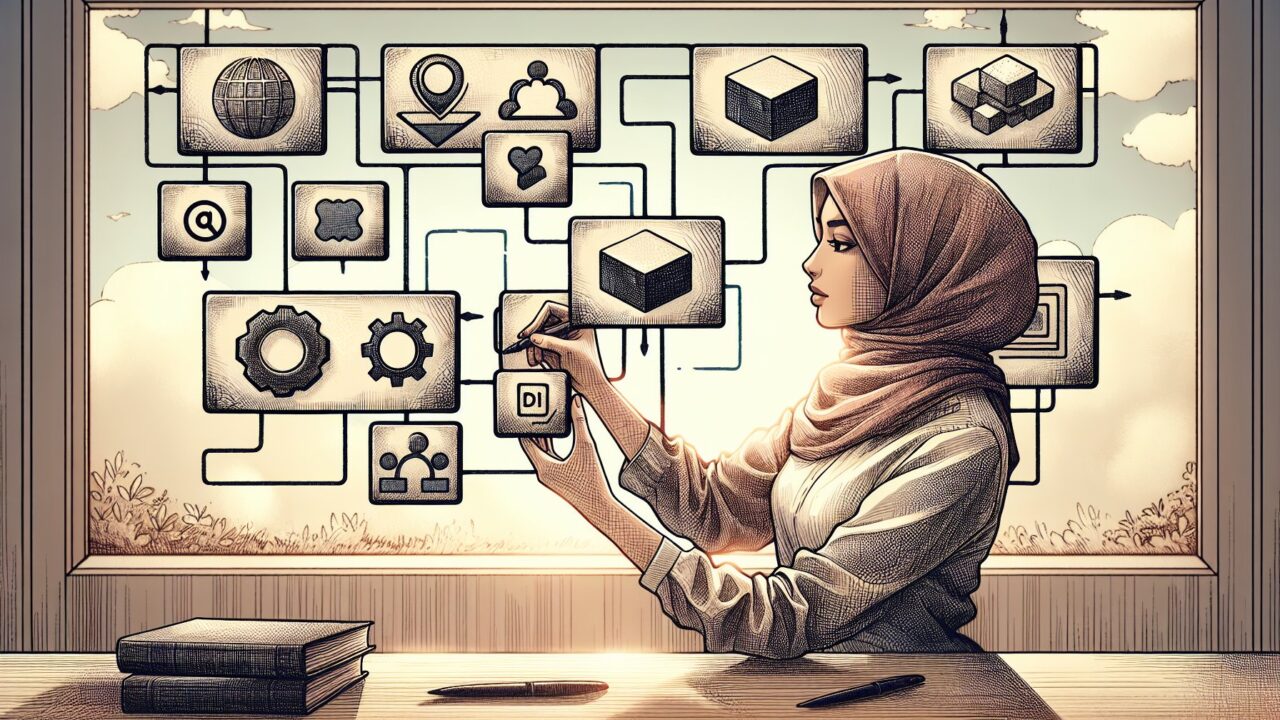 EWWW Image Optimizer 設定の全体像を示す作業デスクと画像圧縮やCDNを俯瞰するイラスト