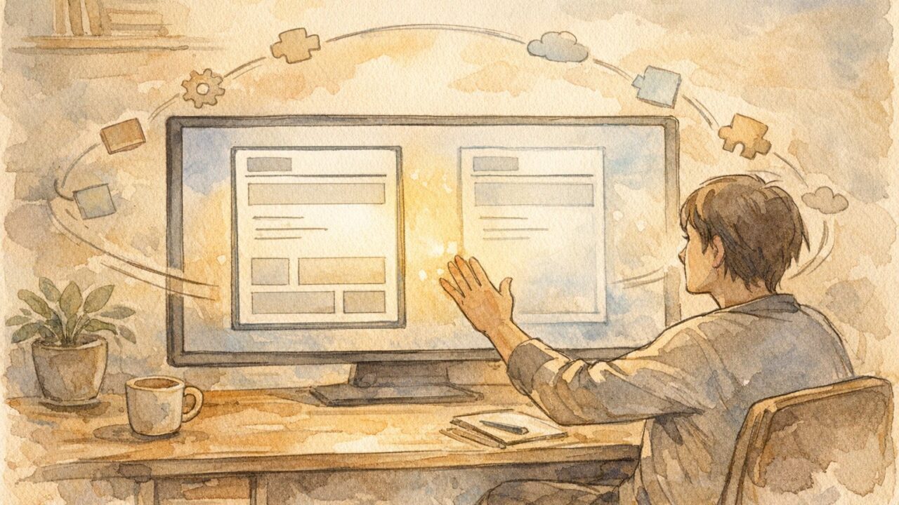 WordPress 投稿 複製 Duplicate Postの役割を考える静かな作業スペースのイラスト