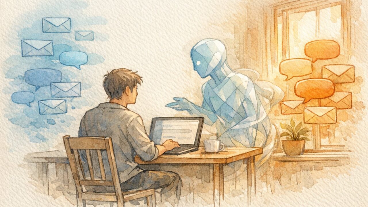 AI メール返信 自動化と人の協働でバランスよく丁寧な対応を行う穏やかなワークスペース