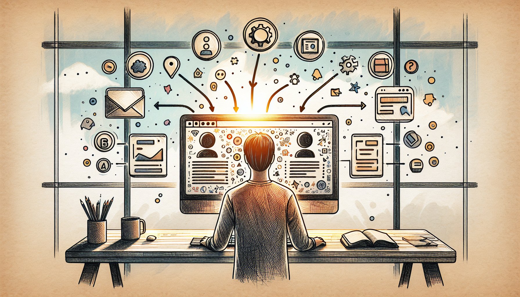 ブラウザ拡張機能 AI おすすめを机上のPC画面で整理しワークフロー化する様子