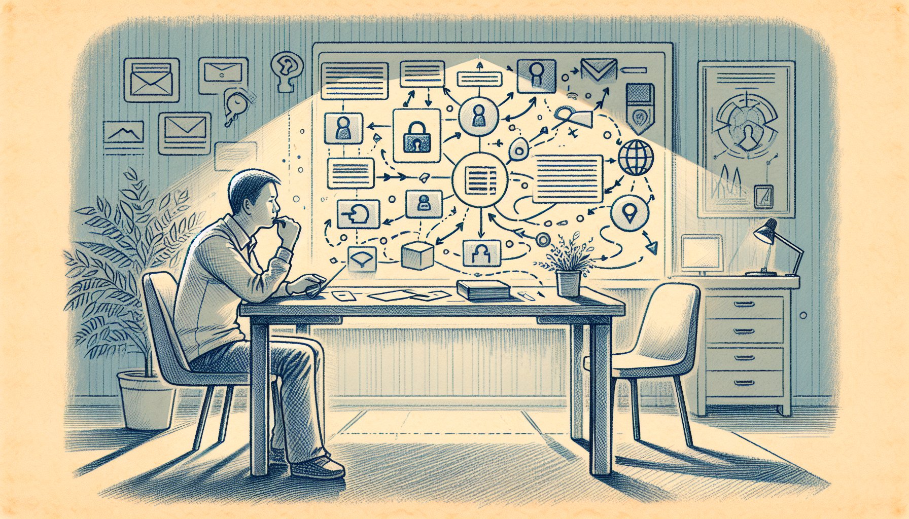 検索順位 変動 理由をテクニカル要因から分析する様子を示す手描きイラスト