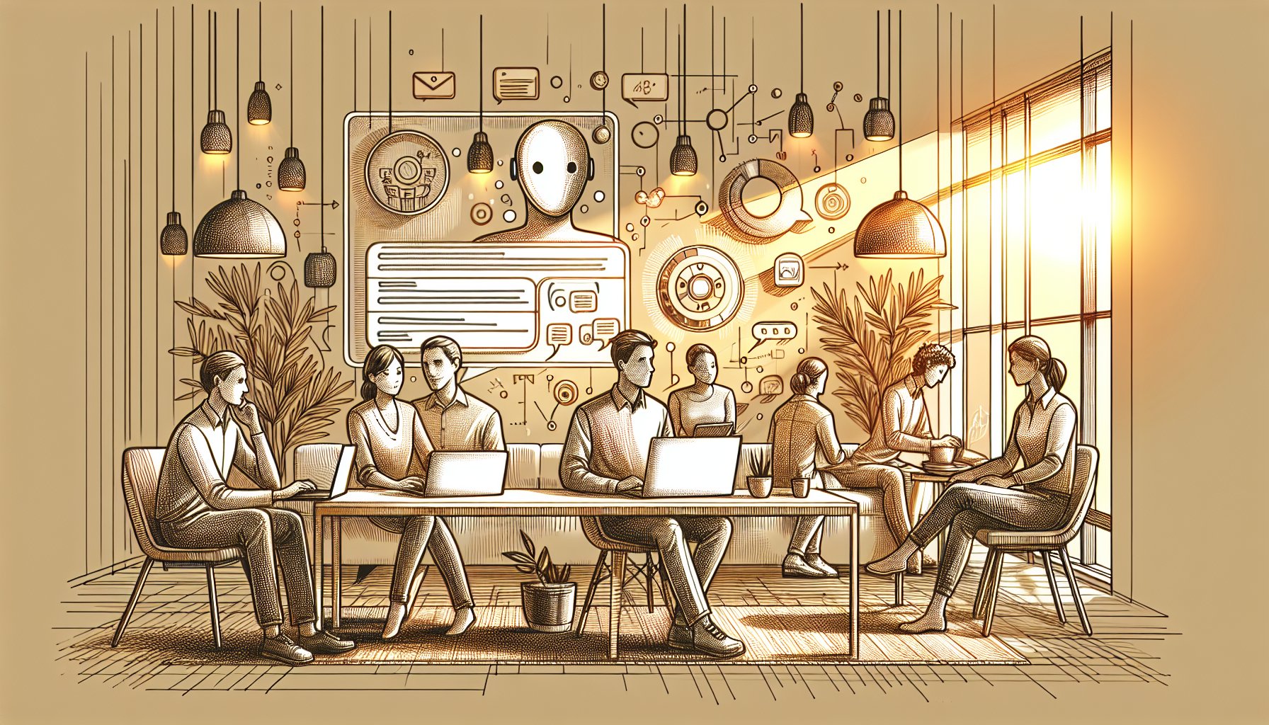 Slack ChatGPT 連携で、人とAIが落ち着いて対話するオフィスラウンジの様子