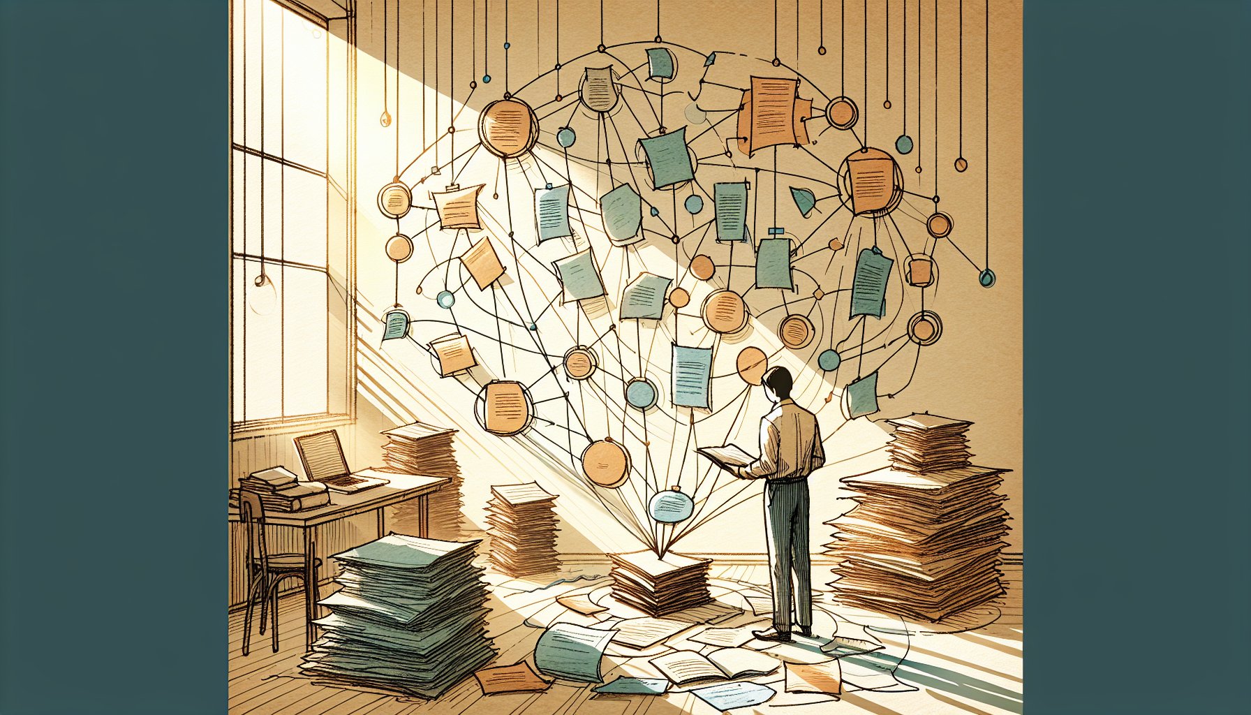 ピラーページ 作り方を整理しながら構造化する様子を示す温かい手描きイラスト