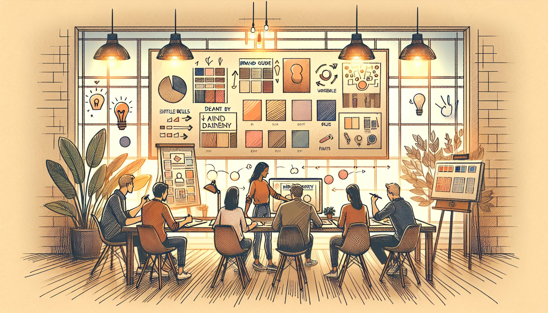 Midjourney 使い方を議論する大人たちのデザインスタジオ、AI画像とブランドガイドを比較する様子