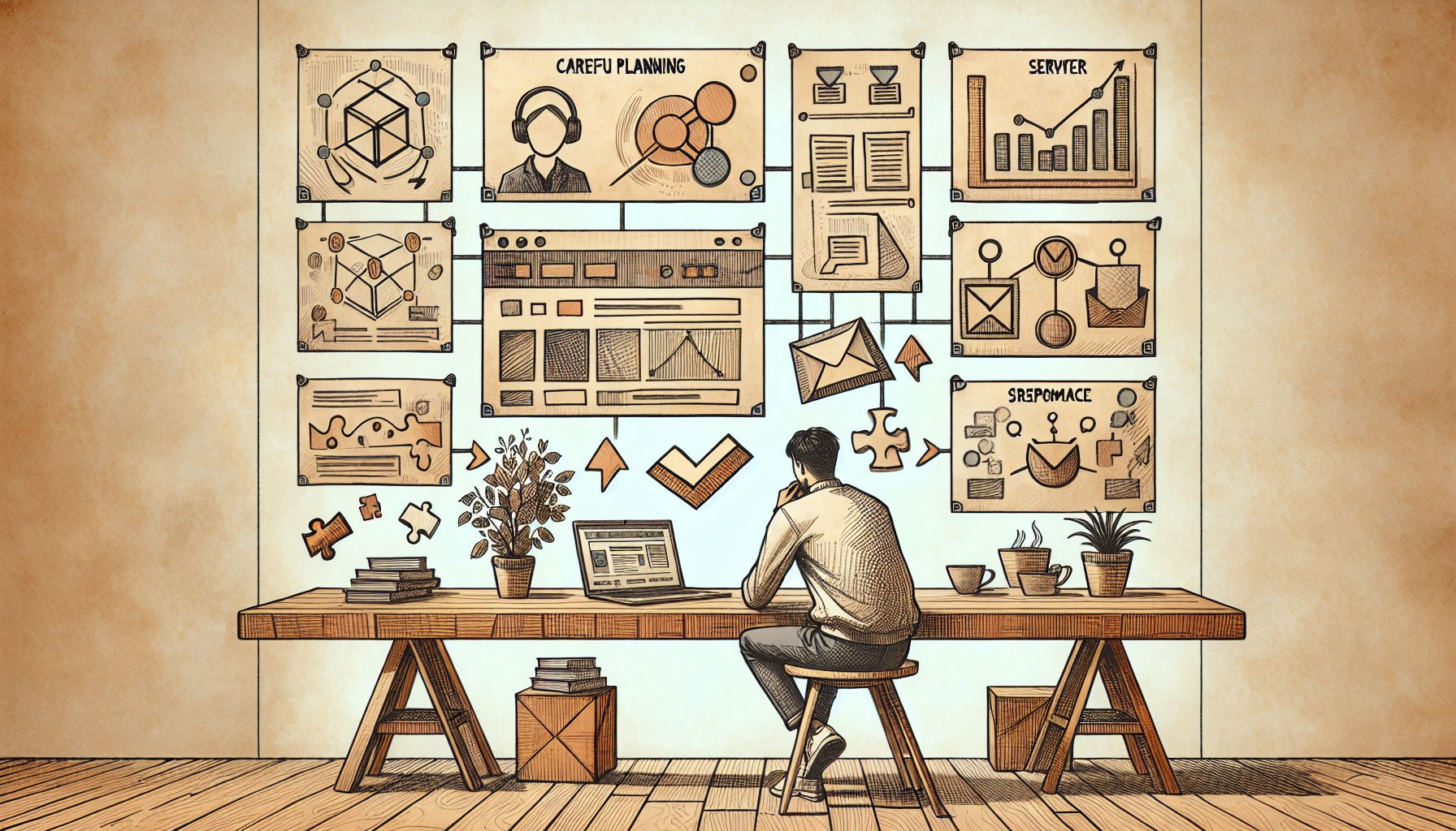 WordPress 問い合わせフォーム 自動返信導入前の計画と負荷バランスを丁寧に検討する様子