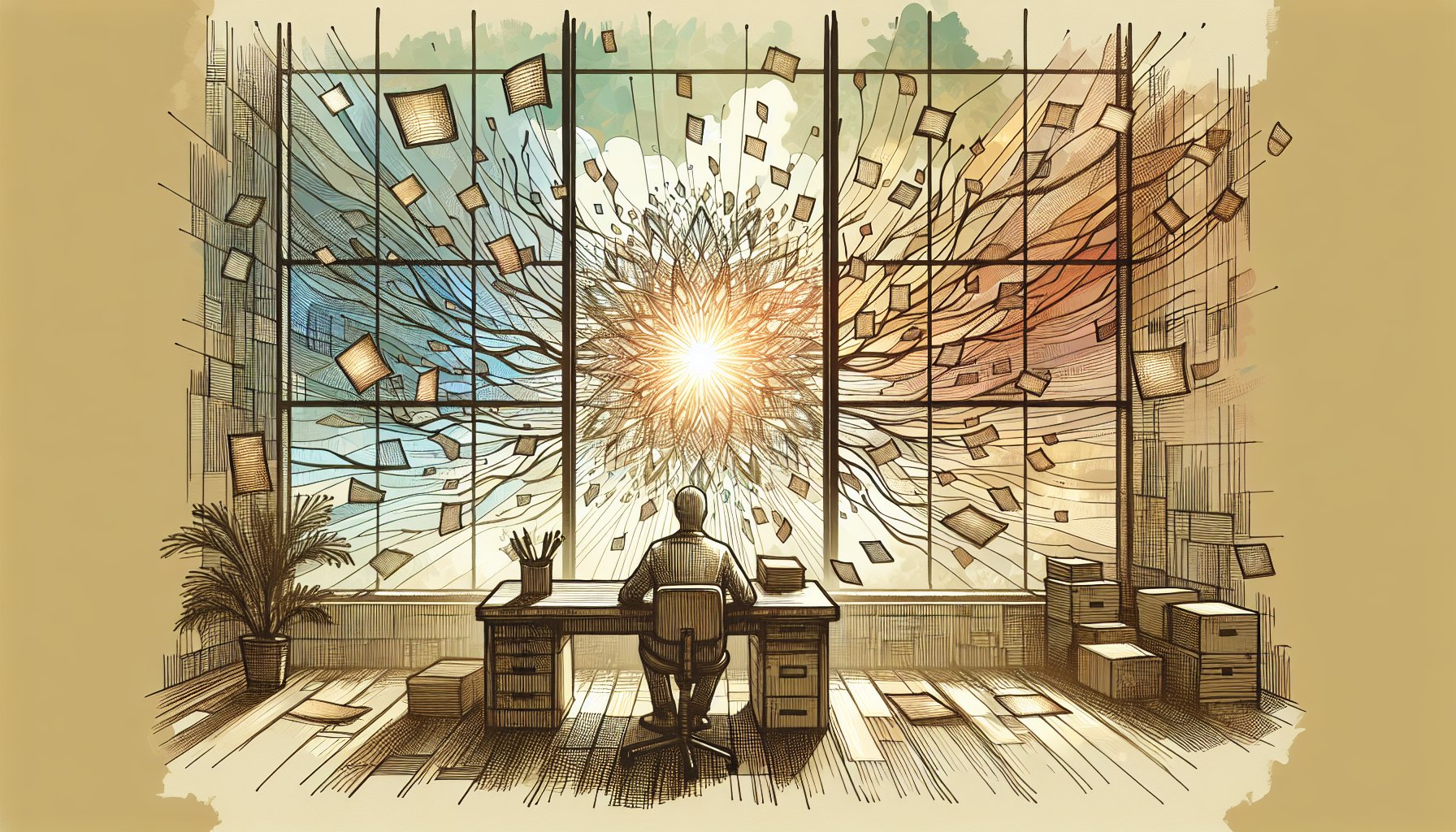 XML Sitemap & Google News 設定を象徴する分岐した道と光るハブを眺める人物