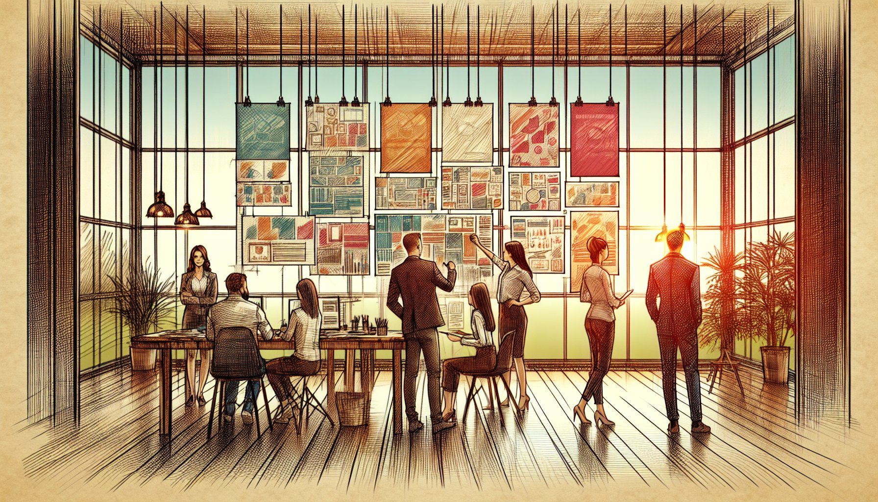 DALL-E 3 使い方をビジネス視点で活用し、マーケティング用ビジュアルを共同検討する様子