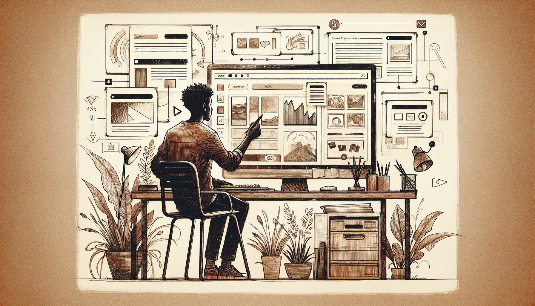 MetaSlider 使い方の初期設定とスライド構成を検討するデスクワーク風イラスト