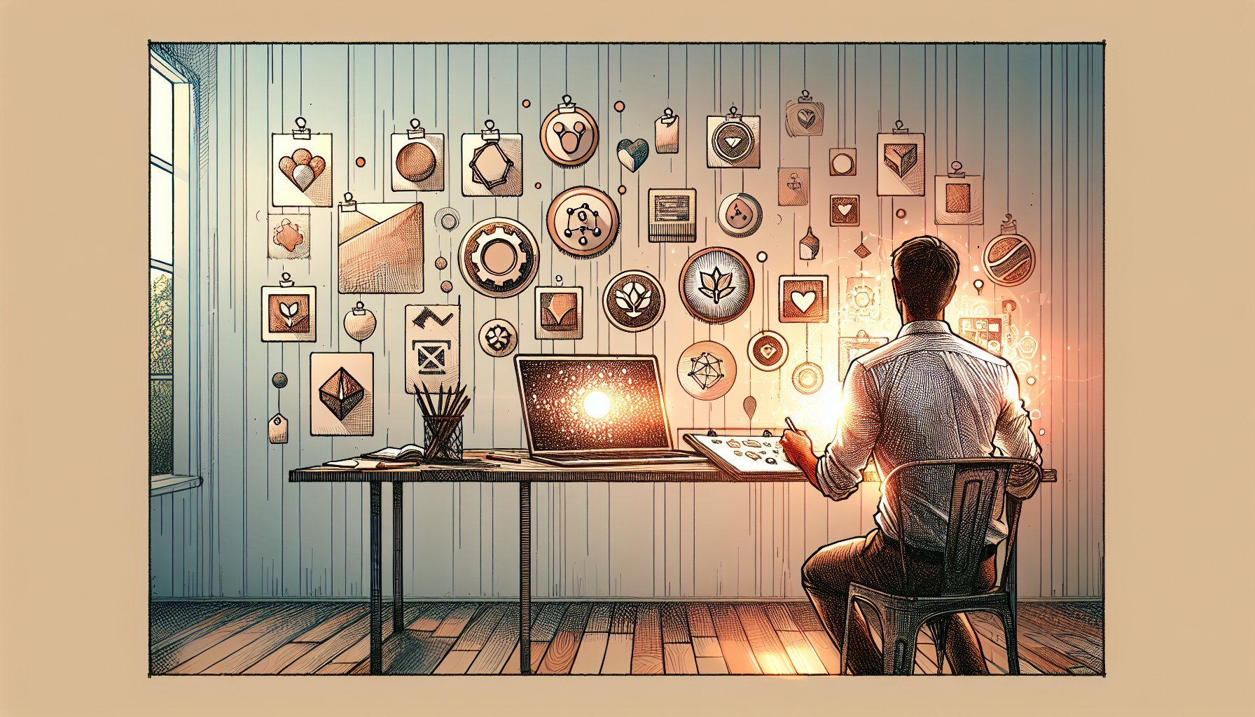 AI ロゴ デザインのバリエーションとパターンを人が比較検討する様子