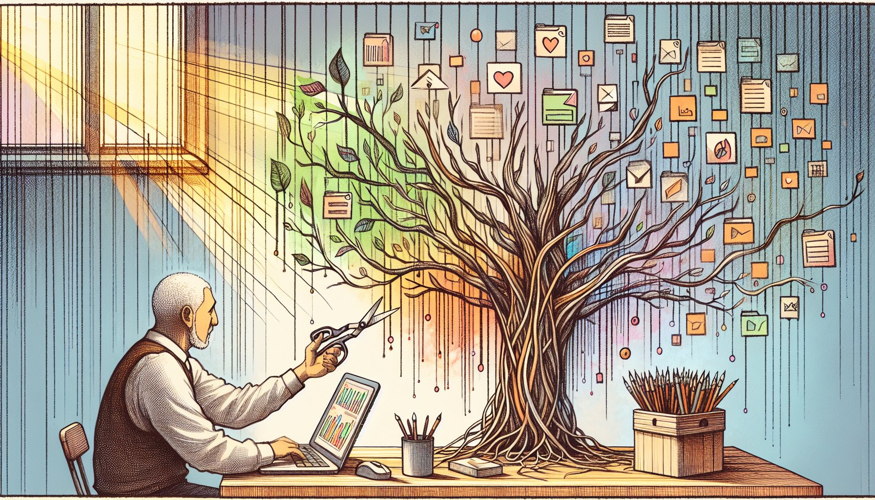 WP-Optimize データベース クリーンアップで不要データを丁寧に選別し価値ある情報を残す様子