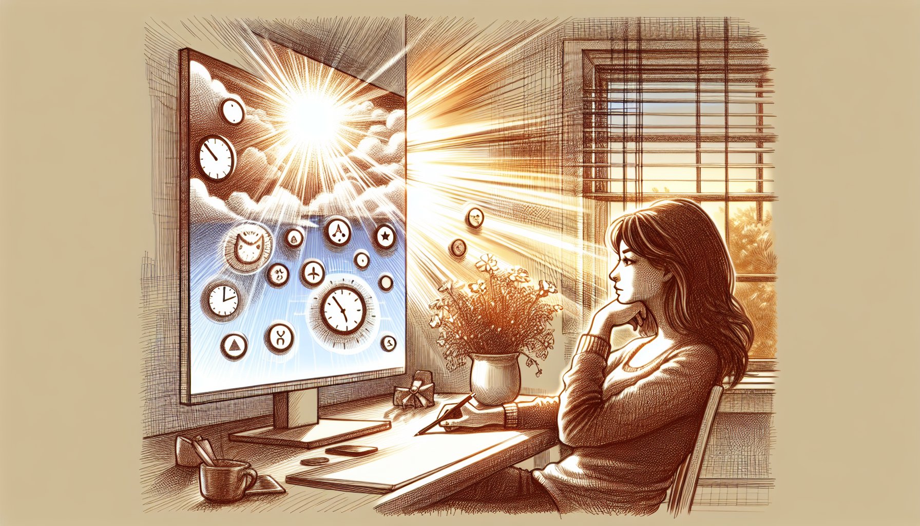 滞在時間 延ばすことと穏やかなユーザー体験のバランスを考える人物のイラスト