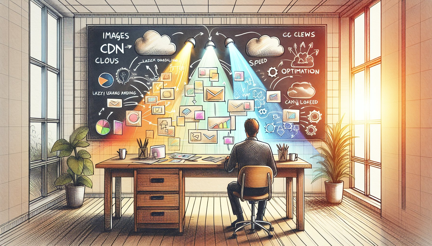 CDNやWebP、遅延読み込みを整理するEWWW Image Optimizer 設定のイメージイラスト