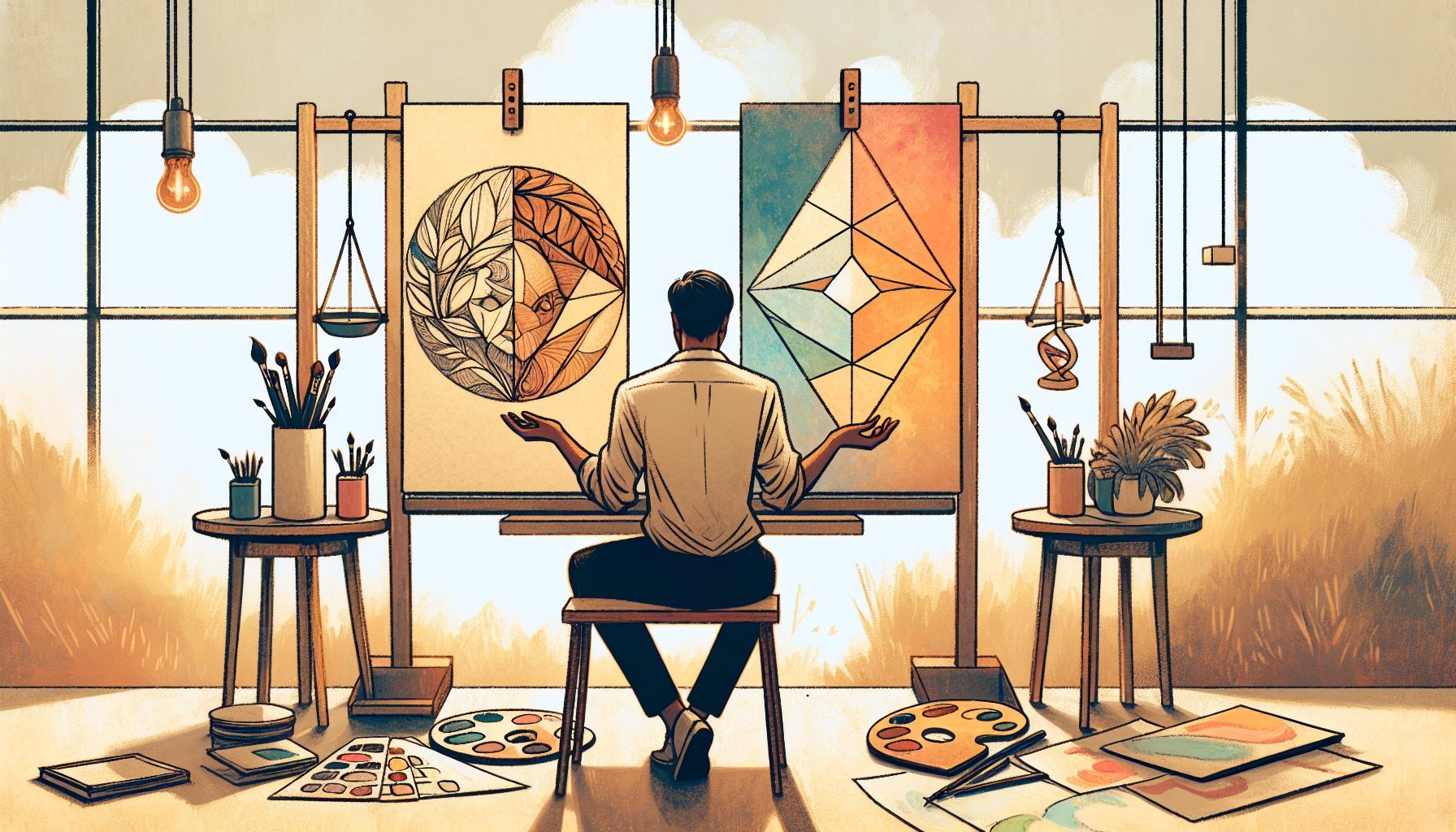 クライアントが手描きとAI生成の絵を比較検討し、AI イラストレーター 仕事 影響を考える場面