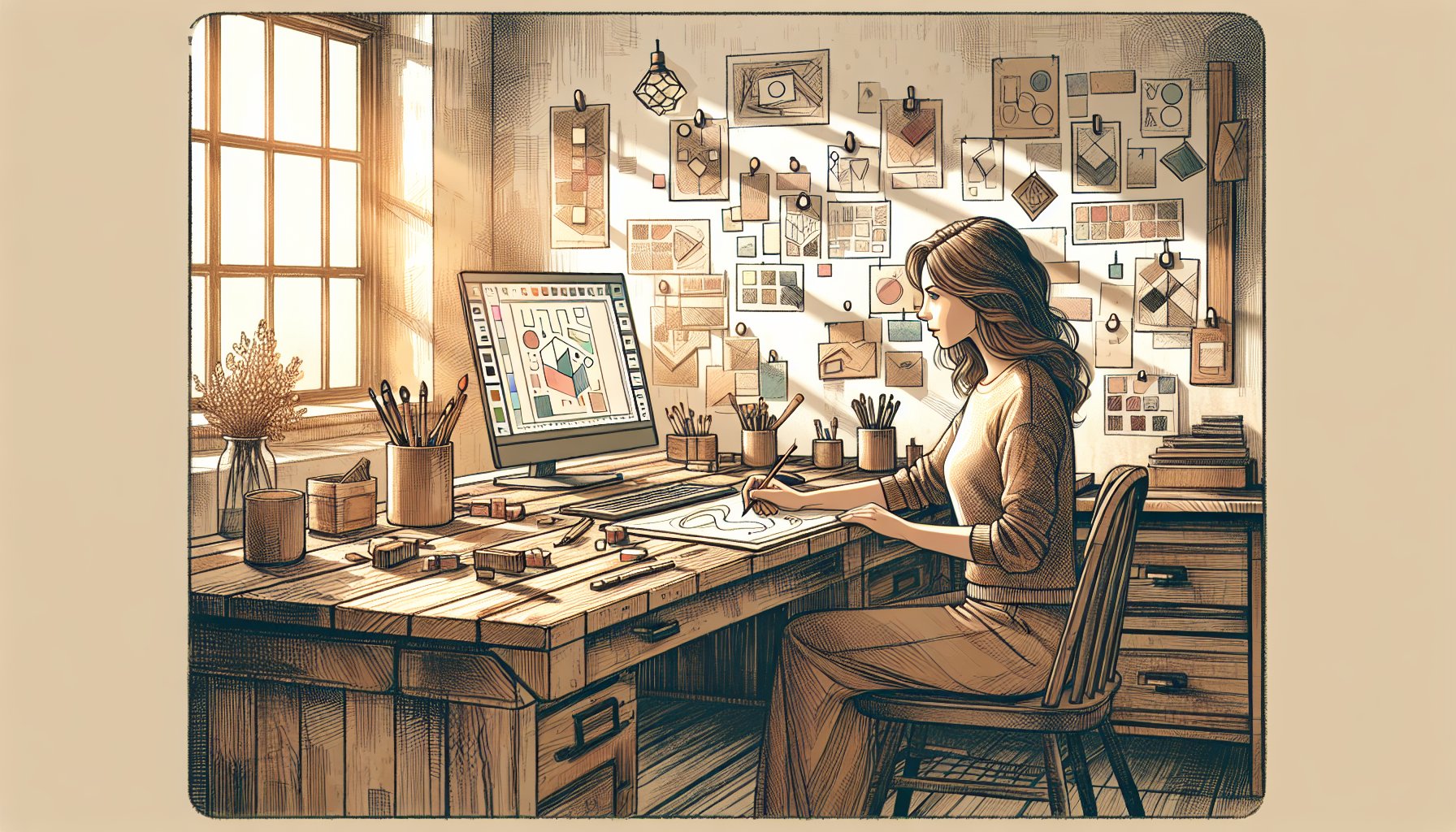 AI イラストレーター 仕事 影響を象徴する、人とAIが協働する制作スタジオの様子
