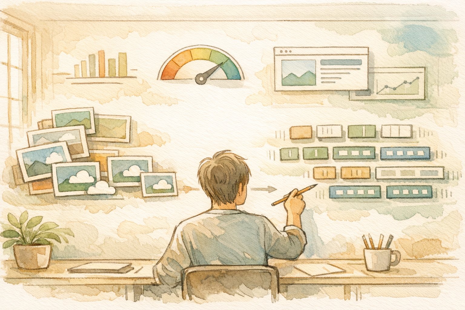 Autoptimize おすすめ設定で画像圧縮とWebP化、フォント最適化を検討する作業デスクシーン