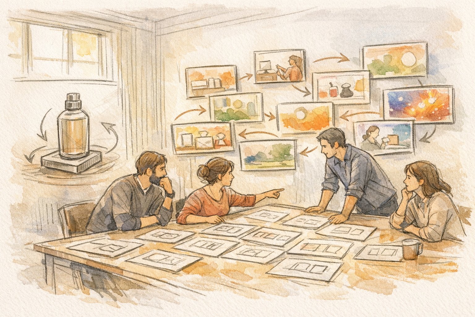 Runway Gen-2 使い方で動画クリエイティブを大量検証するマーケティング会議シーン