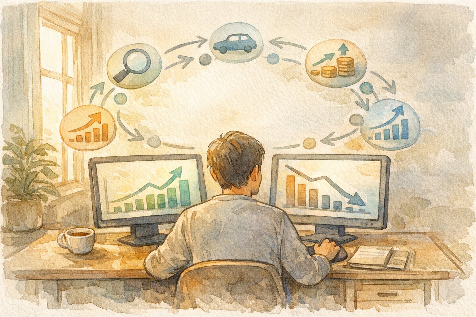 SiteKit by Google 連携方法で得たレポートを比較分析し、指標の微妙な変化を読み解くデスクワークシーン