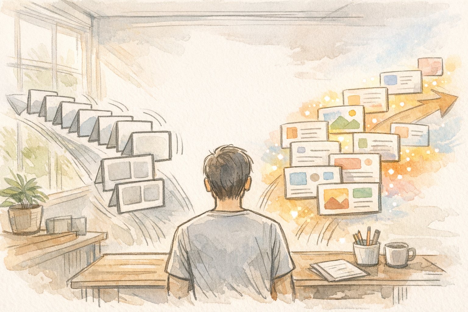 パーソナライズ コンテンツにおける出し分けと設計の違いを対比したイラスト