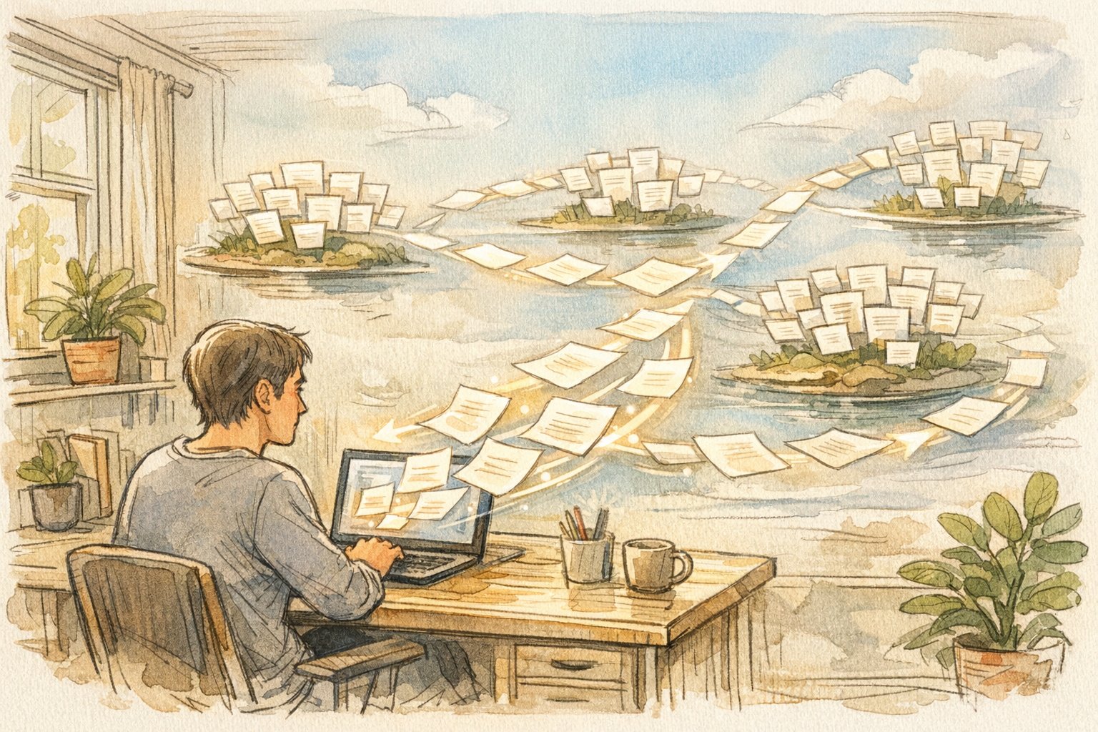 Flying Pages 使い方で回遊性が高まるサイト導線と快適な閲覧体験を示すイラスト