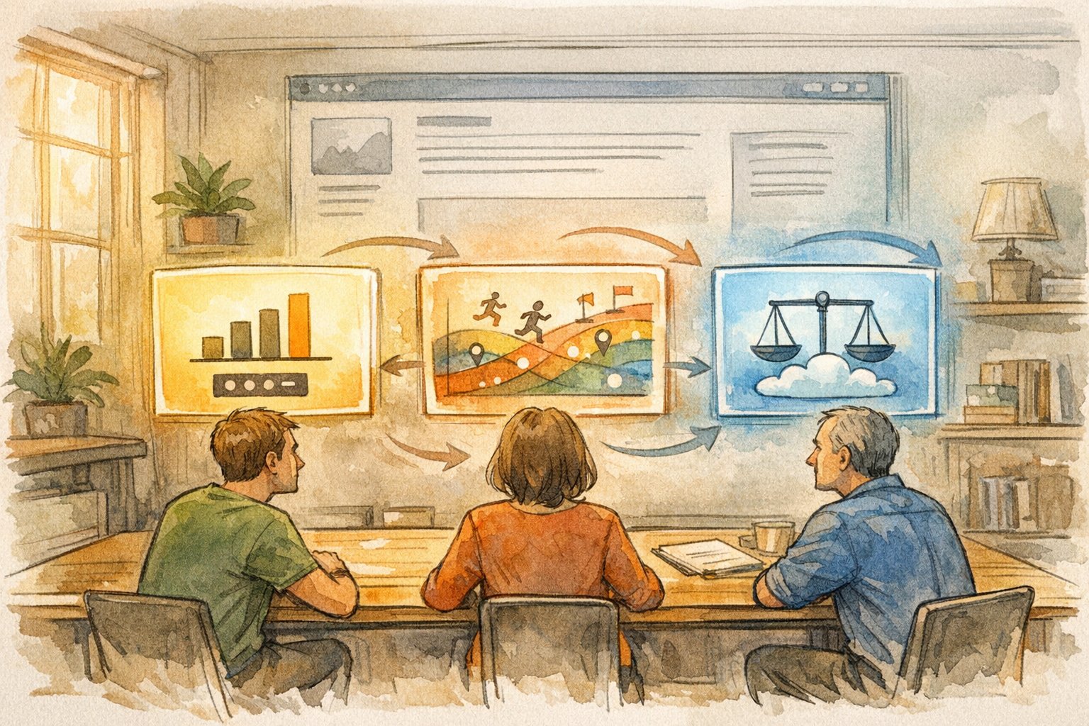 WordPress 人気記事プラグイン 比較、PV・イベント計測・外部集計の3指標を見比べるイラスト