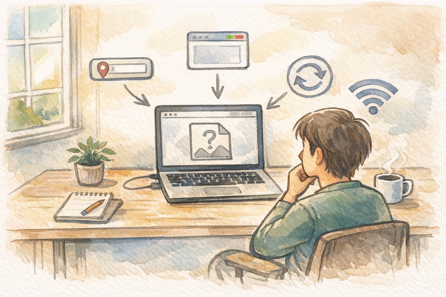 WordPress ログインできない 404の基本確認ポイントを整理する穏やかな手描きイラスト