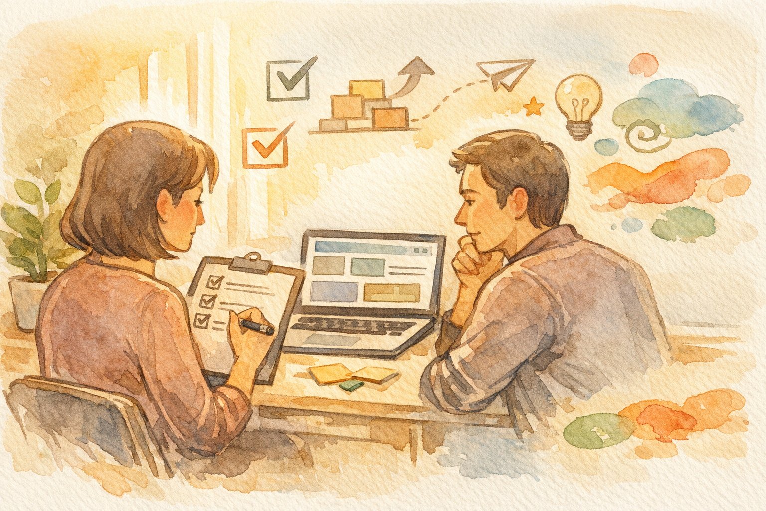 内部SEO 対策 リストを共有しながら、柔軟な発想でサイト改善を検討するデスクシーン