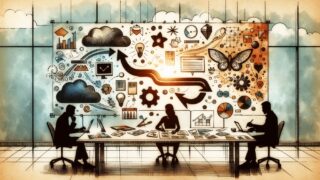 Stable Diffusion 導入方法を検討する会議の場で、効率重視と創造性重視の二つの活用方針を比較検討