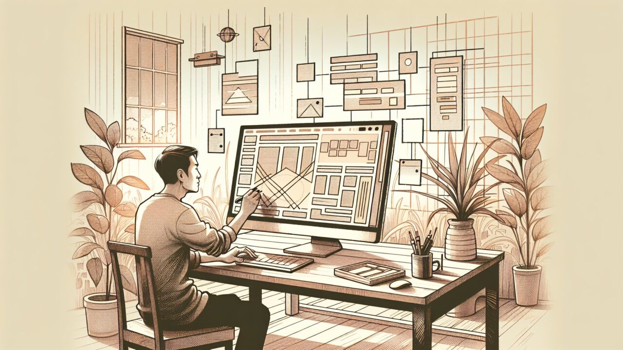 Table of Contents Plus カスタマイズを落ち着いた作業環境で調整する様子を描いたイラスト