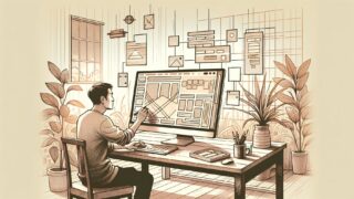 Table of Contents Plus カスタマイズを落ち着いた作業環境で調整する様子を描いたイラスト