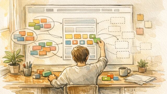 Custom Post Type UI 使い方を考えながら、既存カテゴリと新カスタム投稿の構成を整理する作業シーン