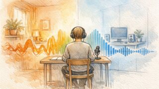 AI 音声合成 ツールの音質と人間らしさのバランスを示すイラスト