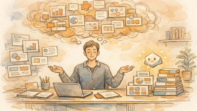 AI プレゼン資料 作成 ツールがアイデア整理やスライド構成を支援し、負荷を軽減する様子