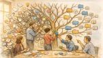 散らかった情報をチームで整理しながら分類する様子で示す、カテゴリー分け コツ