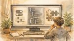 WordPress フォント 変更 方法の基本選択肢を比較検討する作業机のイラスト