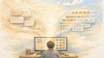 構造化データ 実装で可読コンテンツと検索向け情報が調和する様子を描いたイラスト