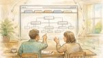 WP ヘッダーメニュー 作り方を整理し階層構造を設計する様子を示す手描きイラスト