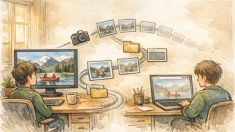 WP 画像 ぼやける 解決策として、アップロードから表示までで画質が落ちる過程を対比したイラスト