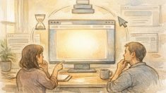 LCP 改善で重視する最大要素と速度・安定性のバランスを俯瞰するイラスト
