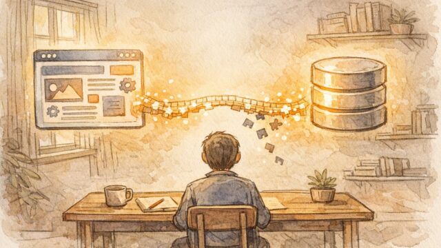 WordPress データベース接続確立エラーで切れかけたWPとDBの関係を象徴的に描いたイラスト