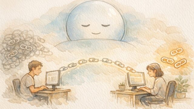 相互リンク 今の効果を象徴する検索エンジン評価と質の高いリンク重視のイラスト