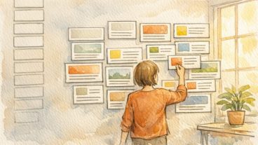 WordPress 記事一覧 デザイン 変更を検討し、カード配置やレイアウトを比較する作業風景