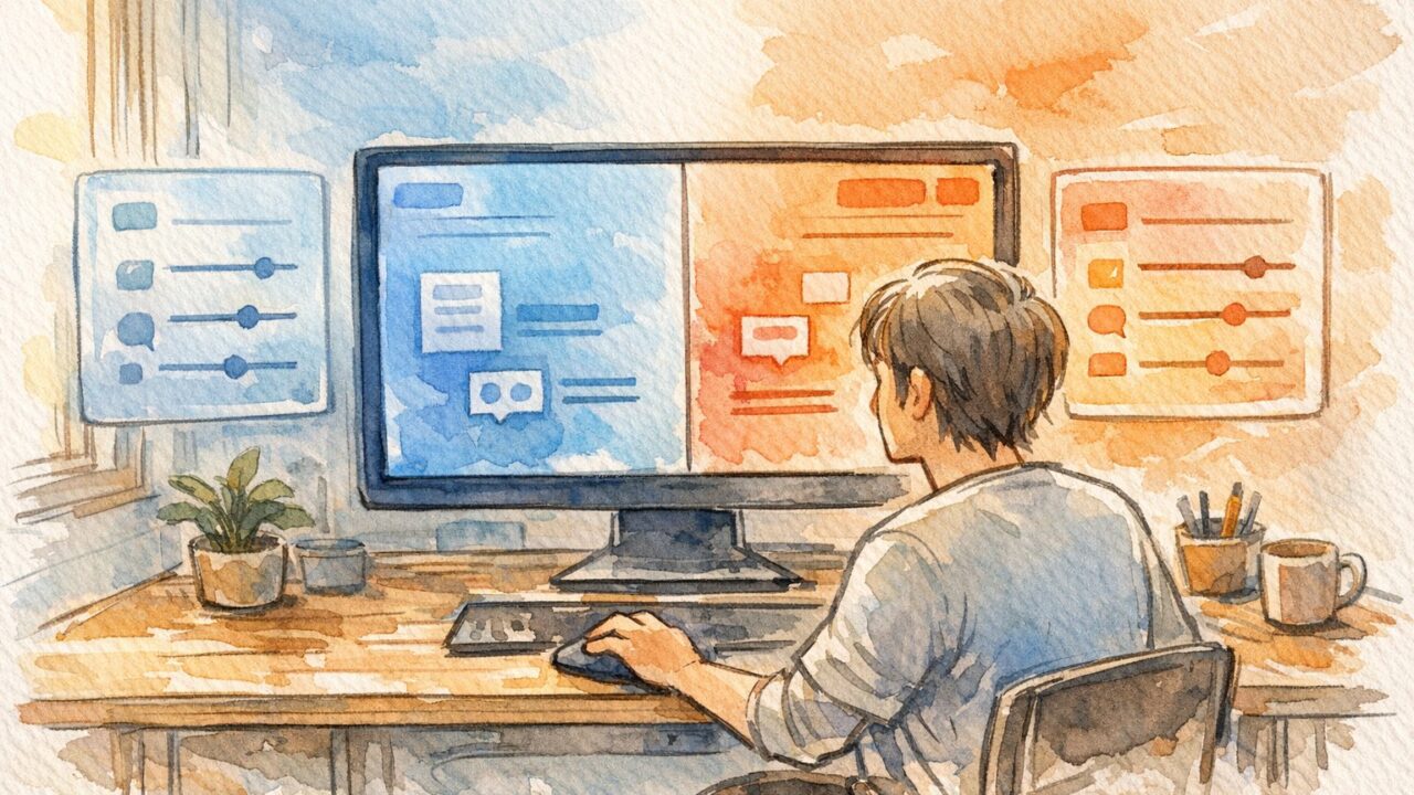 WordPress 投稿画面 英語になったとき、日本語設定や環境を確認する作業机の様子
