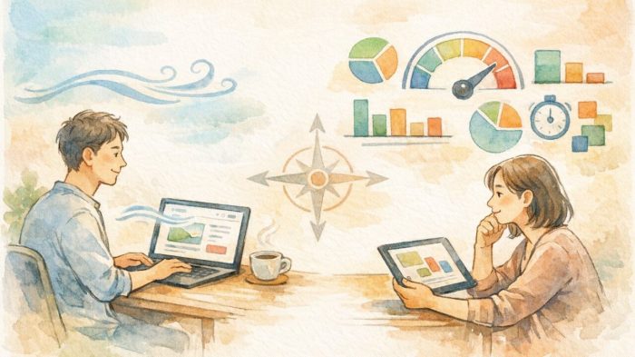ページスピード 改善における体感速度と指標の違いを対比したイラスト