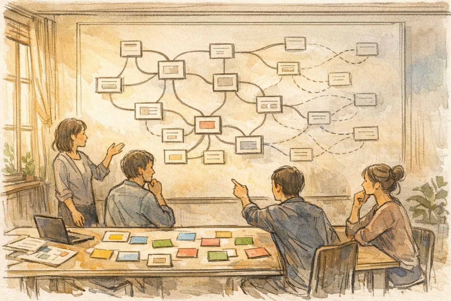 サイト構造 最適化の仮説を議論しながら情報設計を練るチームの様子