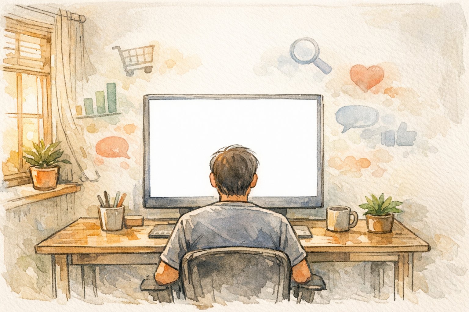 WordPress 画面が真っ白になった(ホワイトスクリーン)で失われるマーケ施策と機会を象徴するイラスト