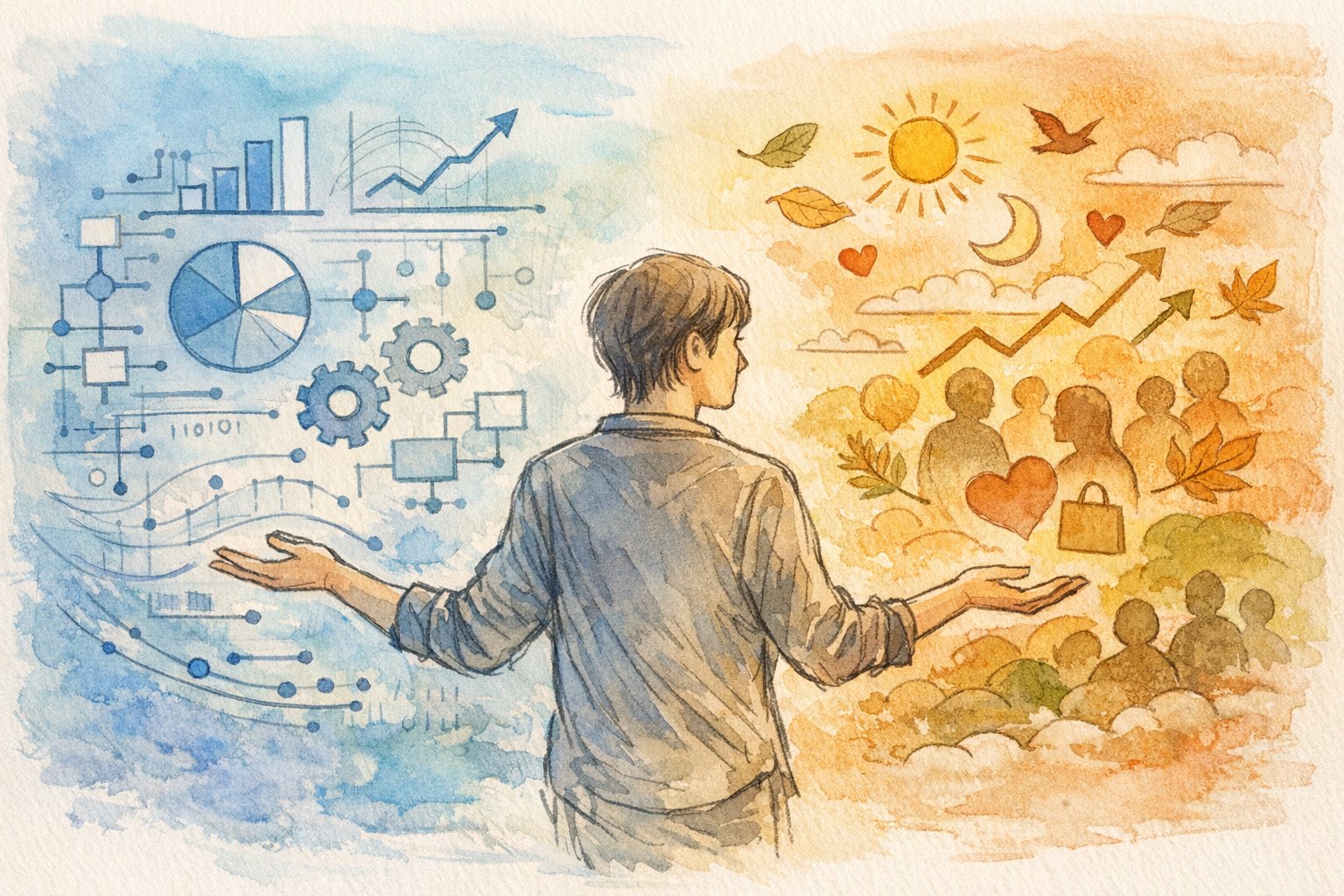 AI 広告運用 自動化で人の判断を分解し直感とデータを調和させる構図