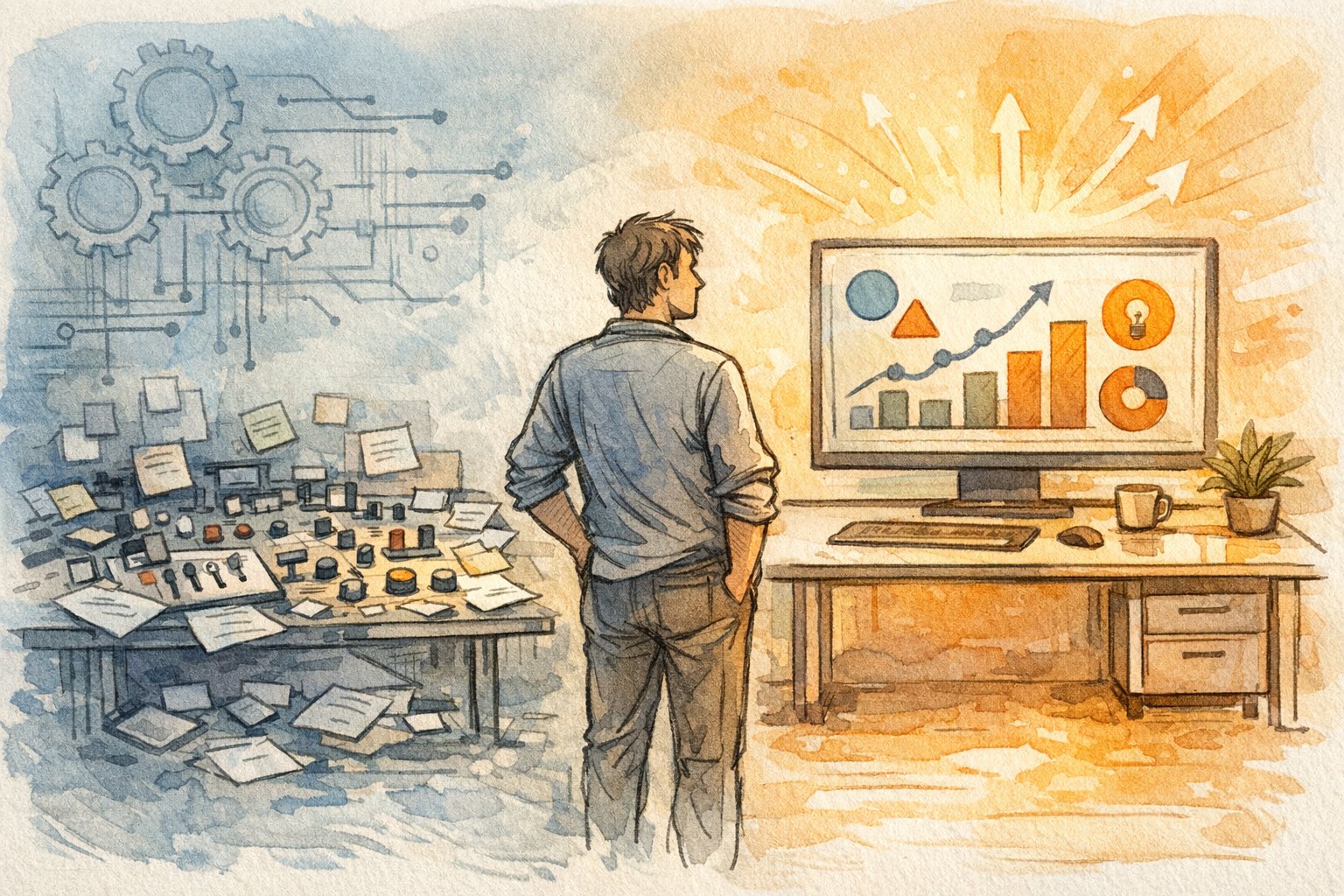 AI 広告運用 自動化で単純作業から戦略的・創造的な業務へ役割が変化する様子