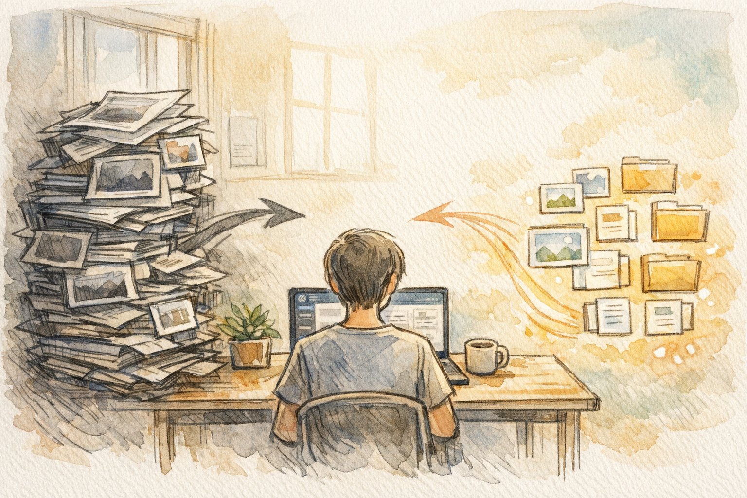 WordPress ファイルアップロード サイズ上限 変更を考えつつ重い資料と最適化された軽いコンテンツを比較するイラスト