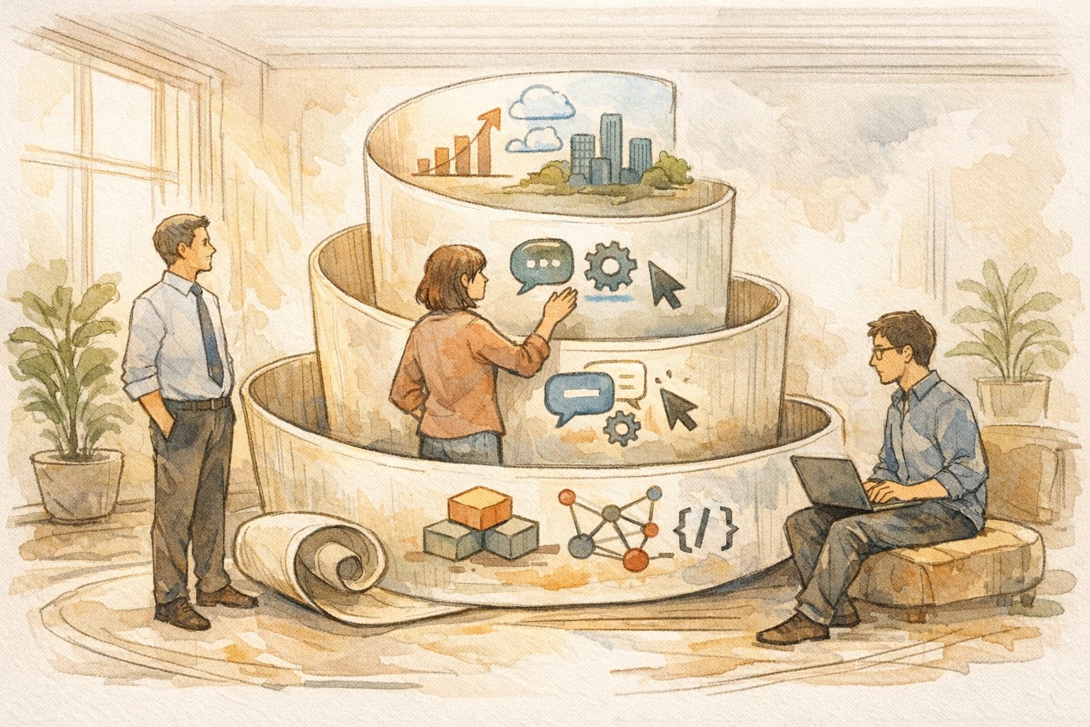役割別に学習深度を変えたAI 研修 カリキュラム 内容を示す手書きイラスト
